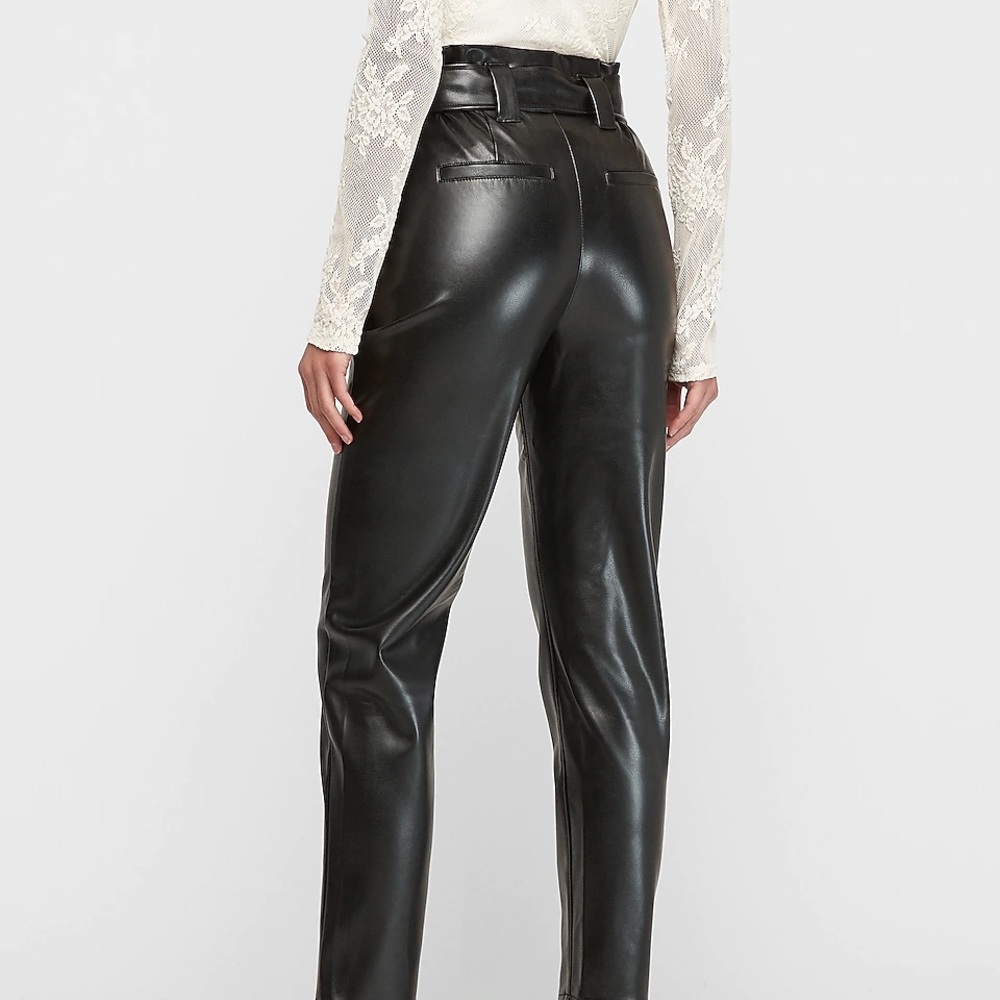 Super High Waisted Vegan Leather Paperbag Pant